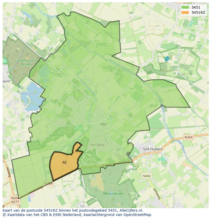 Afbeelding van het postcodegebied 5451 RZ op de kaart.