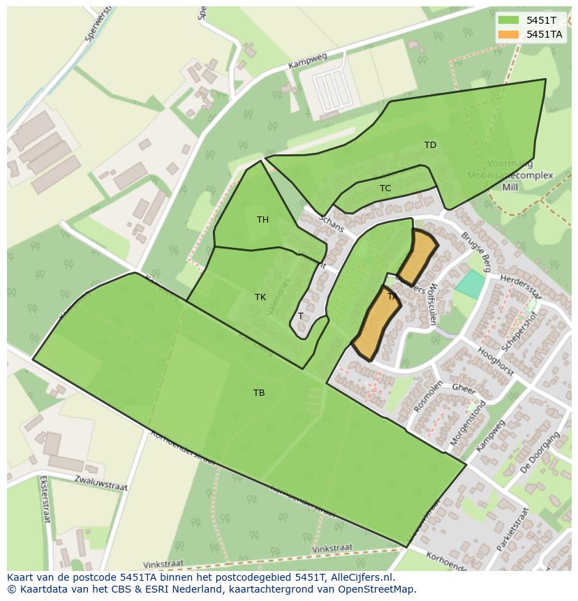 Afbeelding van het postcodegebied 5451 TA op de kaart.