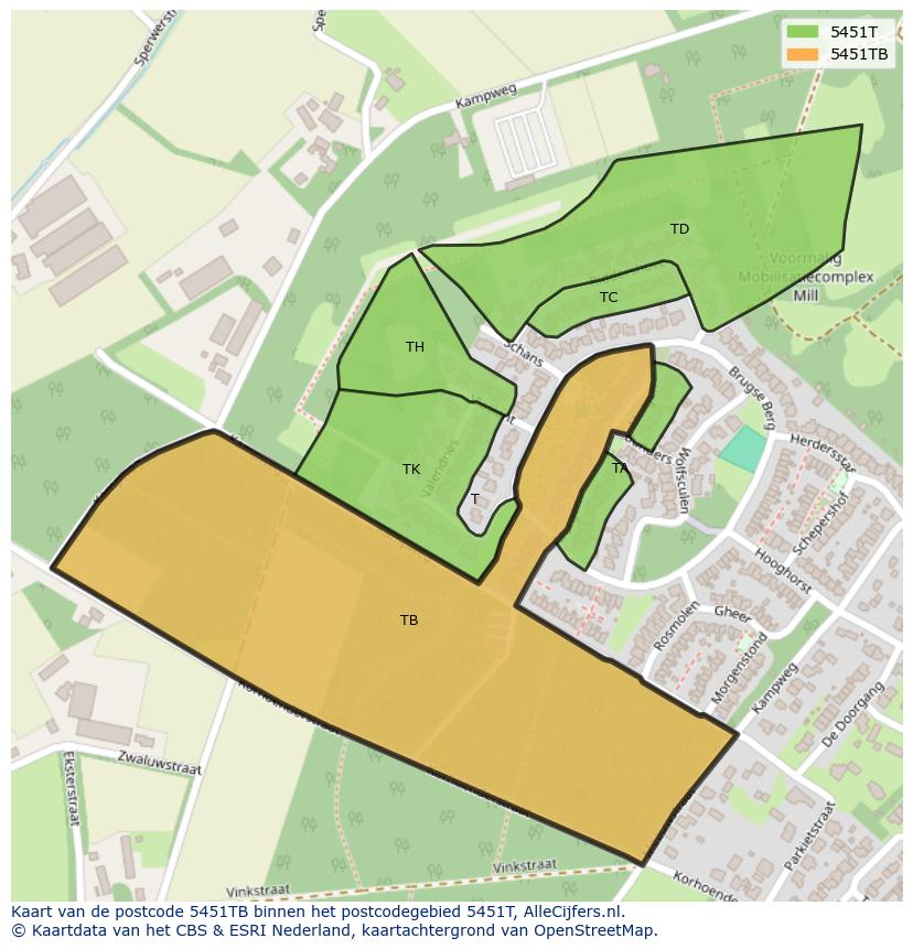 Afbeelding van het postcodegebied 5451 TB op de kaart.