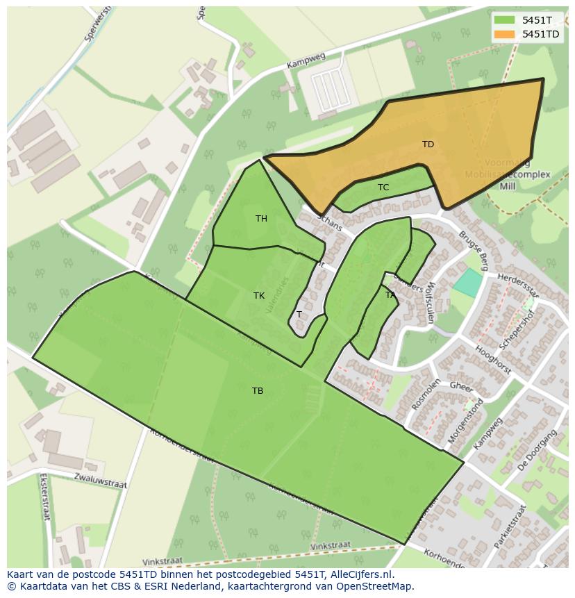 Afbeelding van het postcodegebied 5451 TD op de kaart.