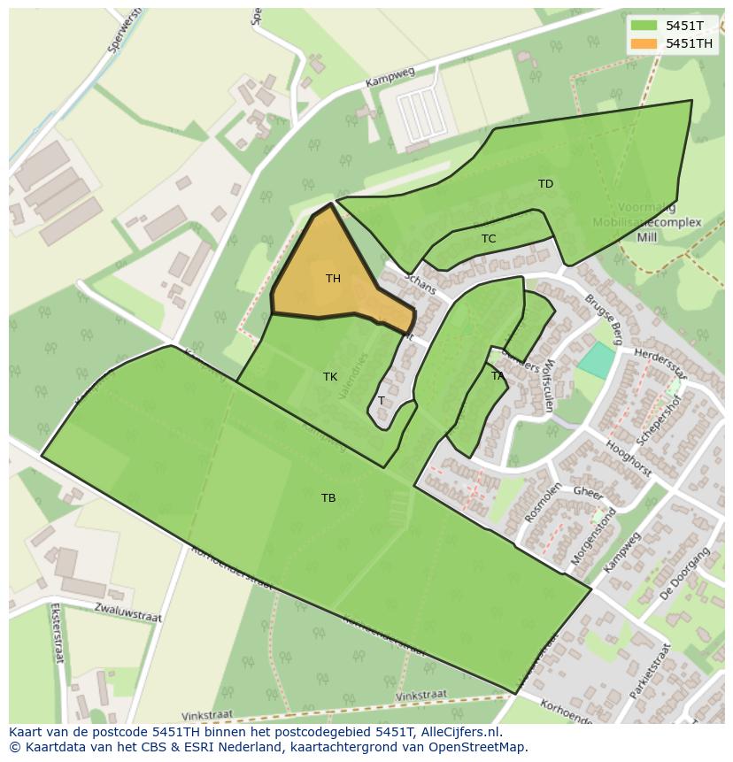 Afbeelding van het postcodegebied 5451 TH op de kaart.