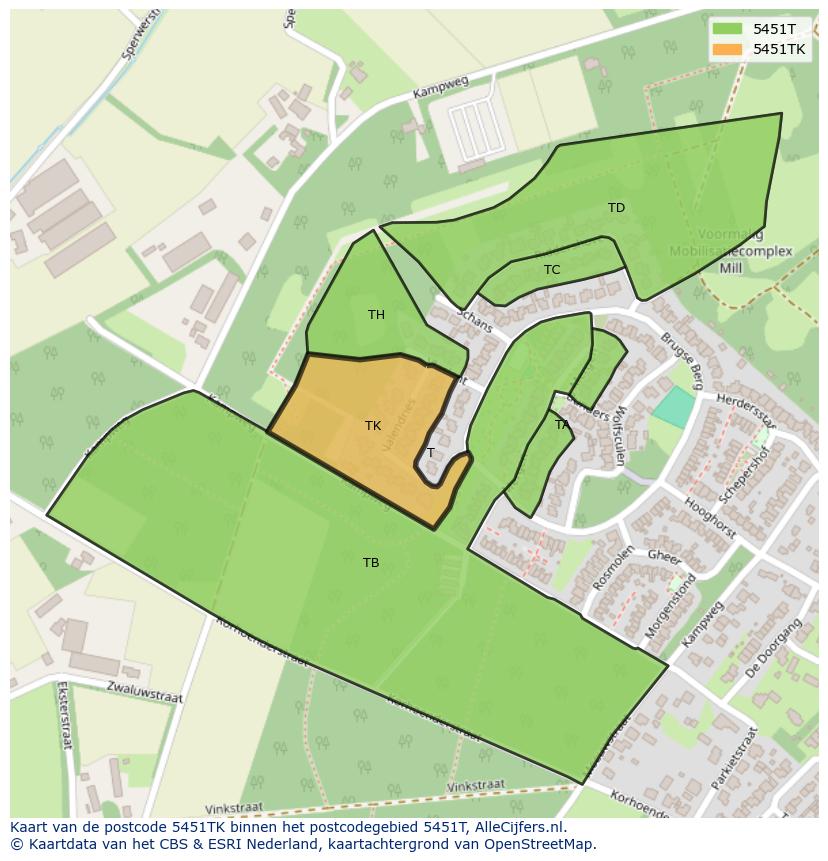 Afbeelding van het postcodegebied 5451 TK op de kaart.