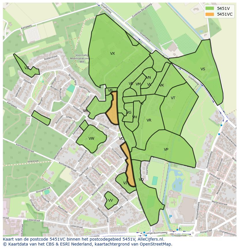 Afbeelding van het postcodegebied 5451 VC op de kaart.