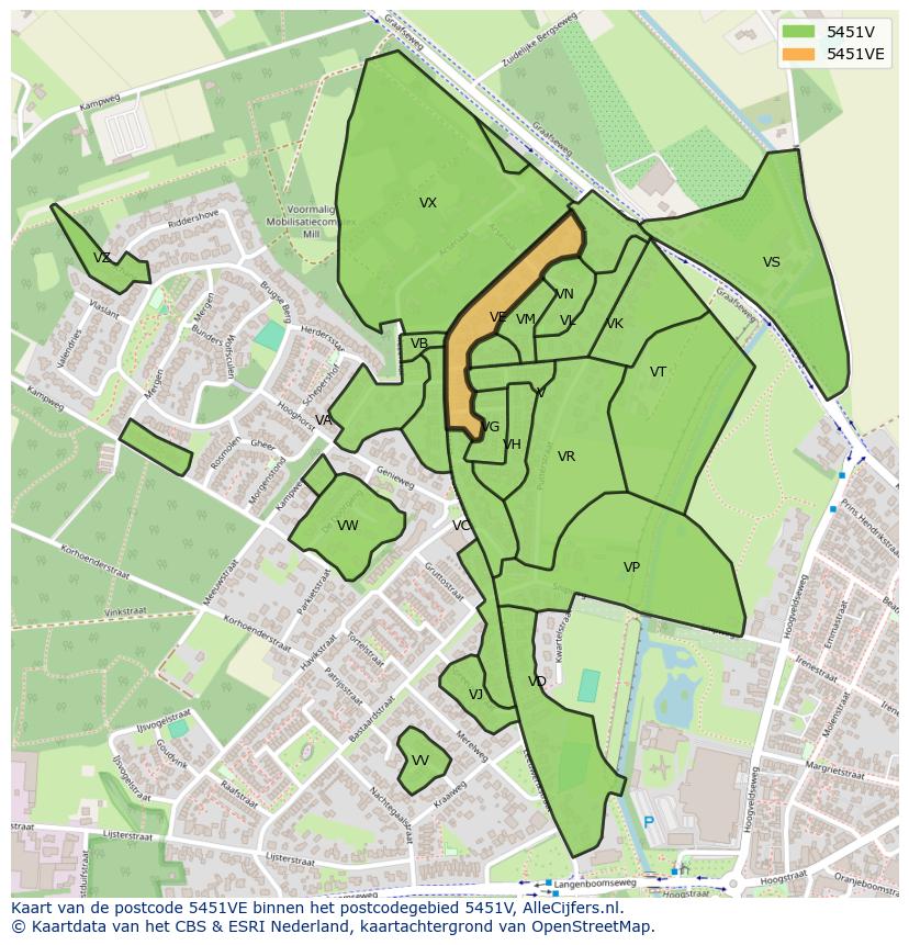 Afbeelding van het postcodegebied 5451 VE op de kaart.
