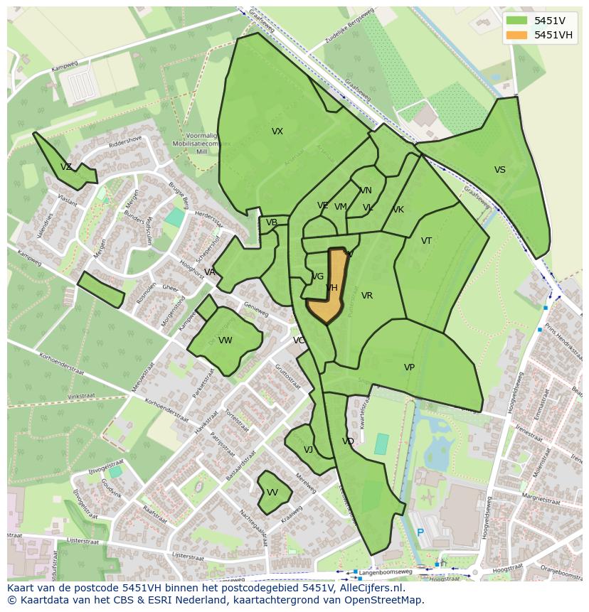 Afbeelding van het postcodegebied 5451 VH op de kaart.