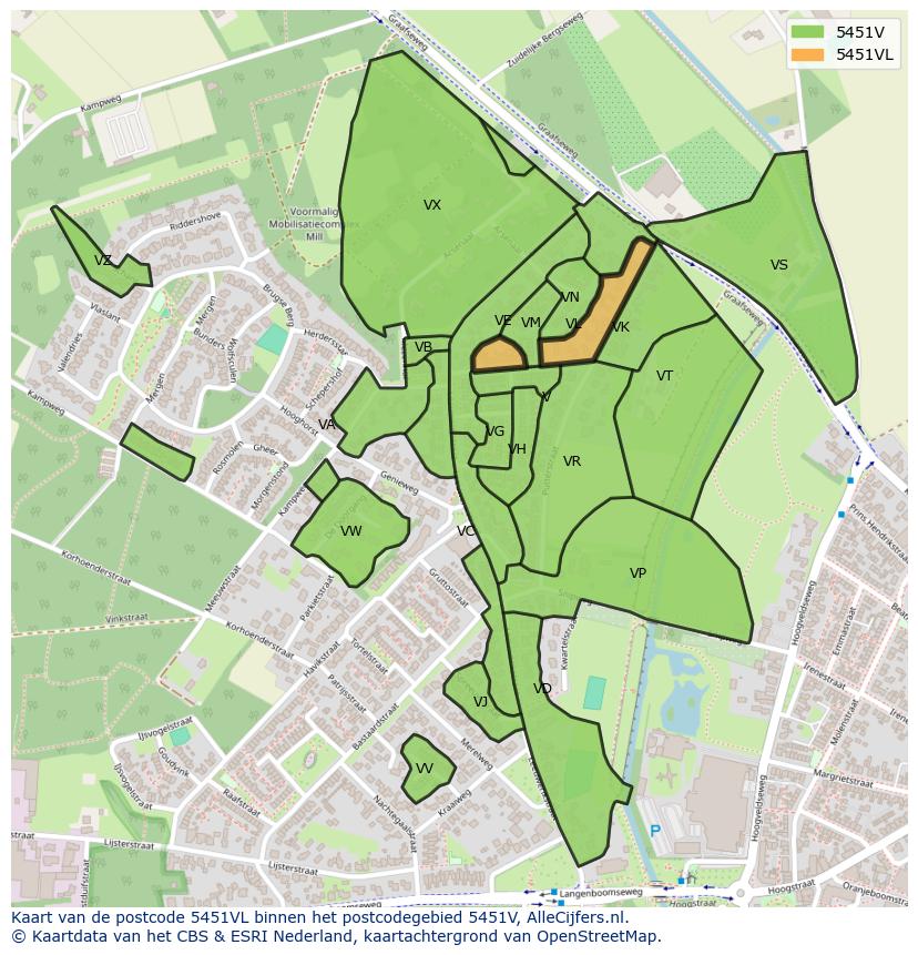 Afbeelding van het postcodegebied 5451 VL op de kaart.