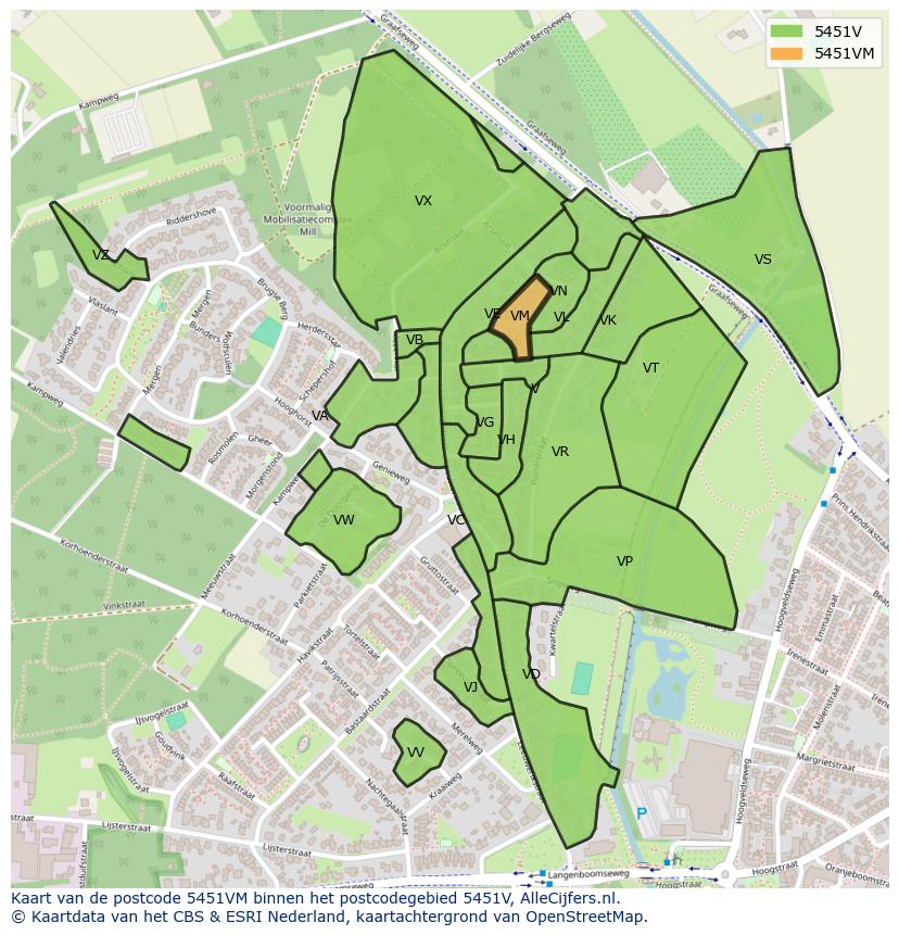 Afbeelding van het postcodegebied 5451 VM op de kaart.
