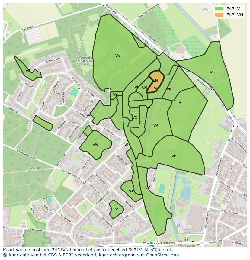 Afbeelding van het postcodegebied 5451 VN op de kaart.