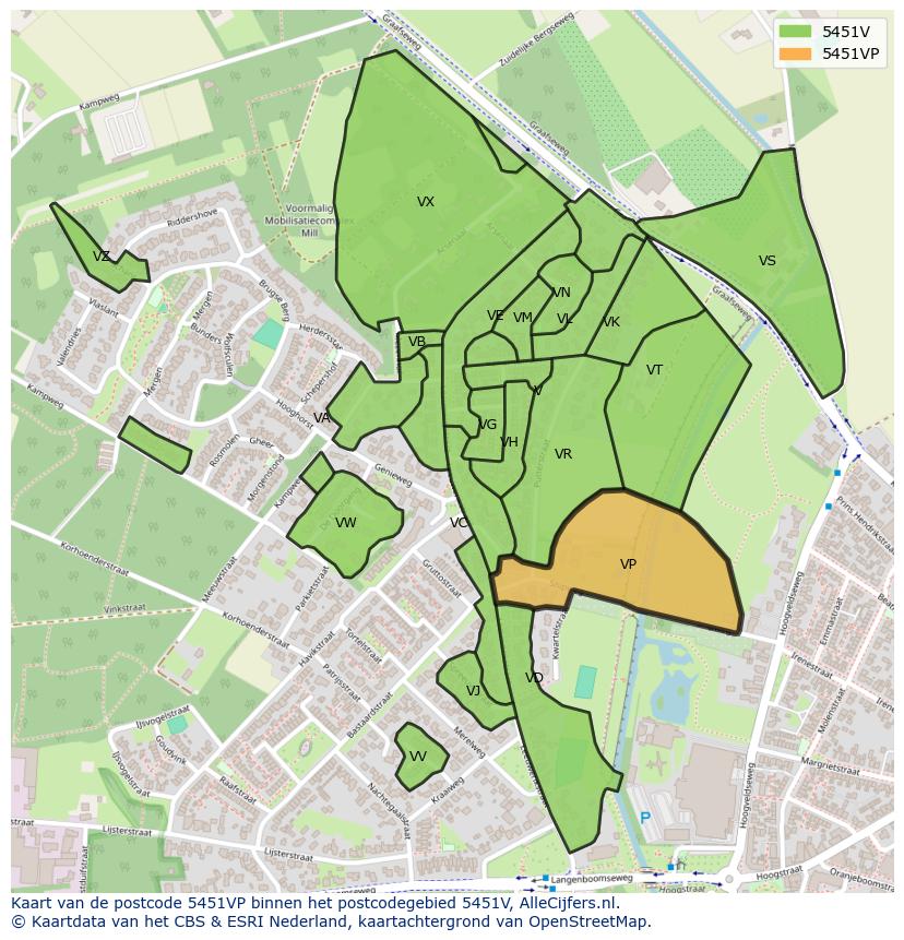 Afbeelding van het postcodegebied 5451 VP op de kaart.