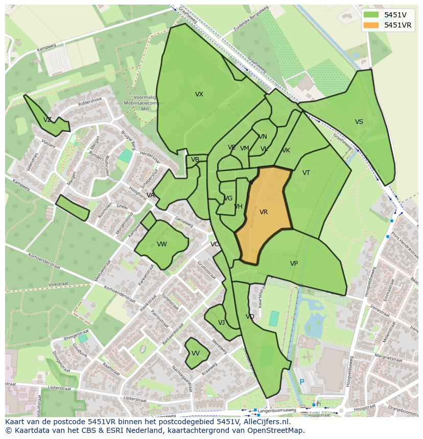 Afbeelding van het postcodegebied 5451 VR op de kaart.