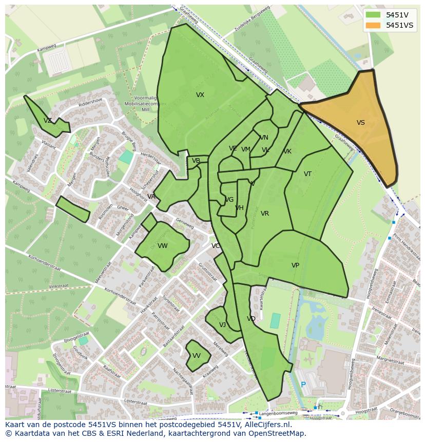 Afbeelding van het postcodegebied 5451 VS op de kaart.