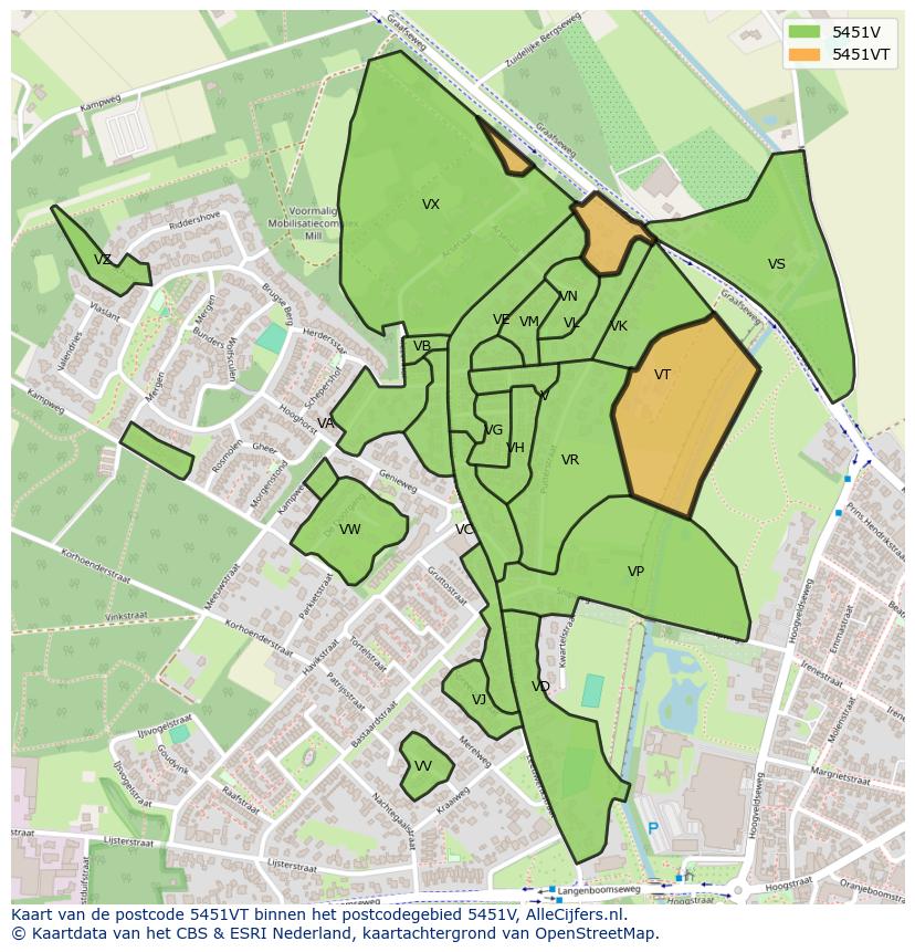 Afbeelding van het postcodegebied 5451 VT op de kaart.
