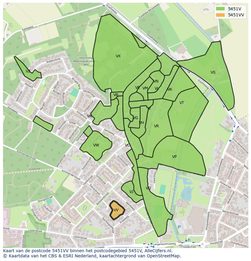 Afbeelding van het postcodegebied 5451 VV op de kaart.