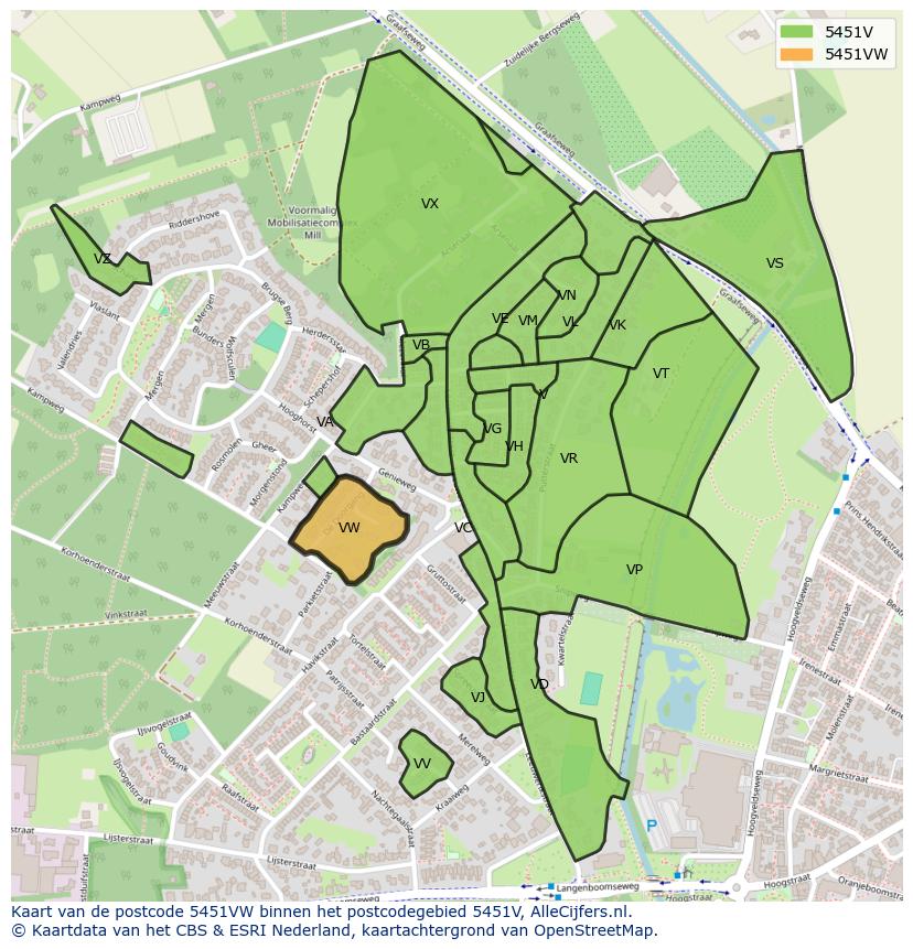 Afbeelding van het postcodegebied 5451 VW op de kaart.