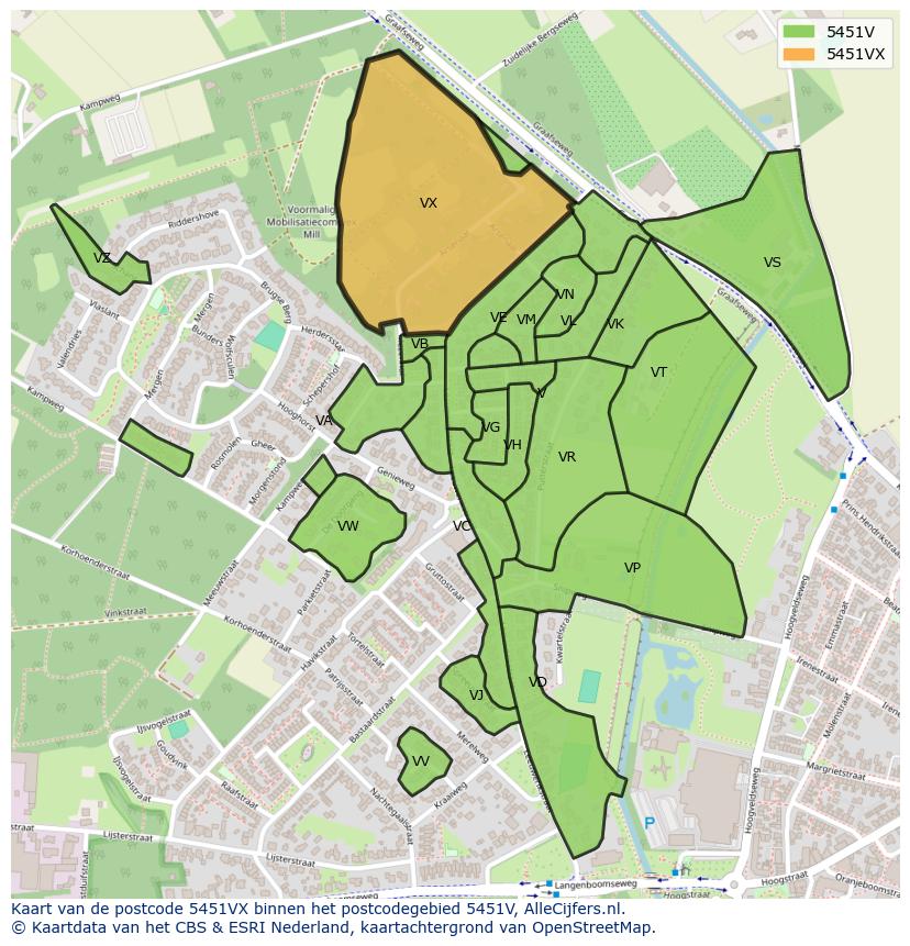 Afbeelding van het postcodegebied 5451 VX op de kaart.