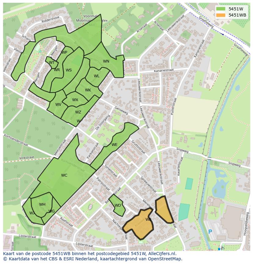 Afbeelding van het postcodegebied 5451 WB op de kaart.