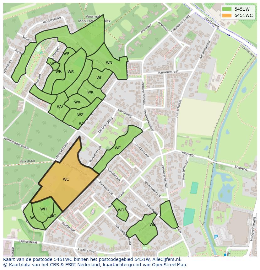 Afbeelding van het postcodegebied 5451 WC op de kaart.