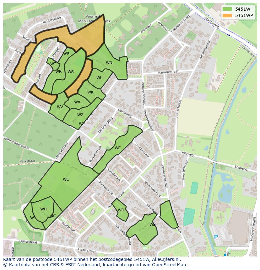 Afbeelding van het postcodegebied 5451 WP op de kaart.