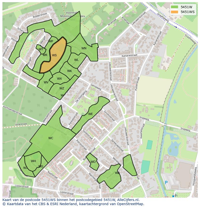 Afbeelding van het postcodegebied 5451 WS op de kaart.