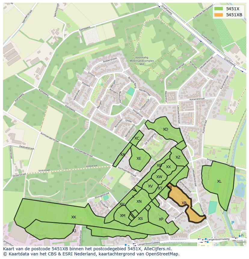 Afbeelding van het postcodegebied 5451 XB op de kaart.