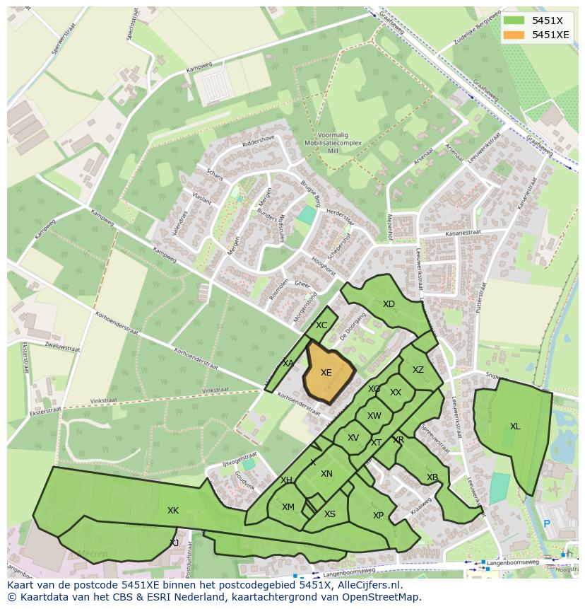 Afbeelding van het postcodegebied 5451 XE op de kaart.