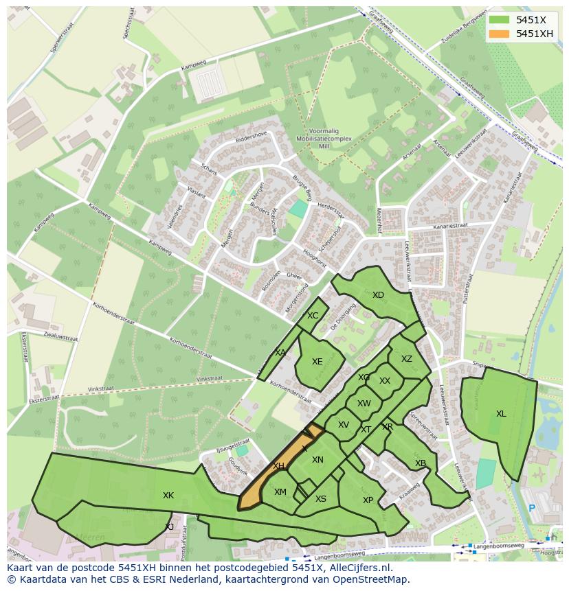 Afbeelding van het postcodegebied 5451 XH op de kaart.