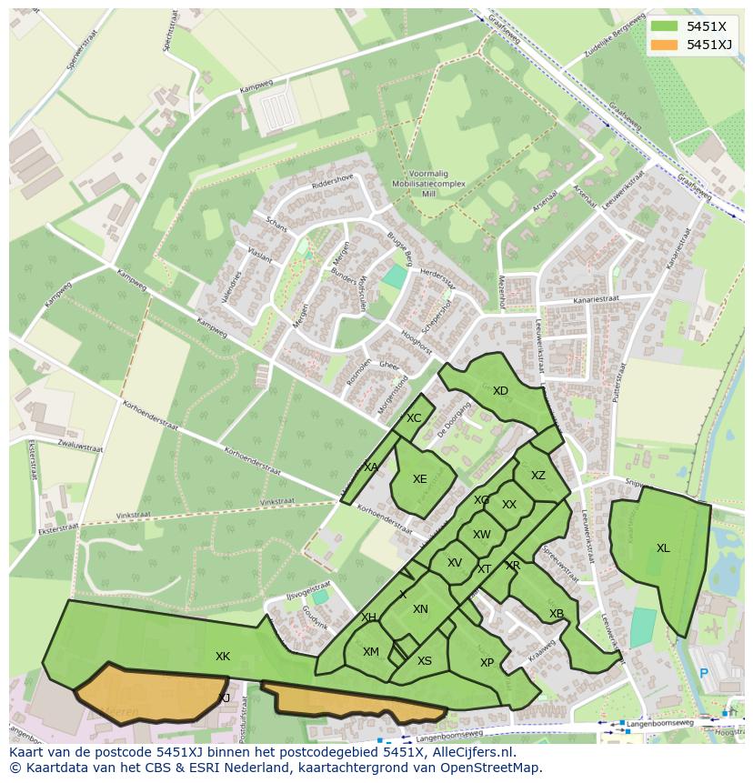 Afbeelding van het postcodegebied 5451 XJ op de kaart.