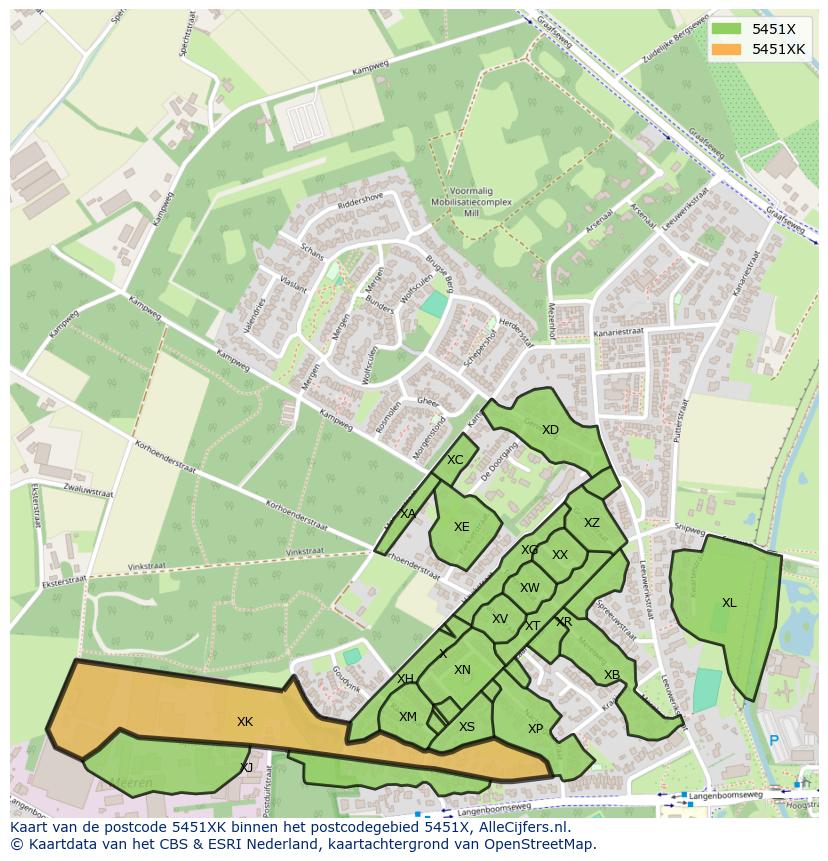 Afbeelding van het postcodegebied 5451 XK op de kaart.