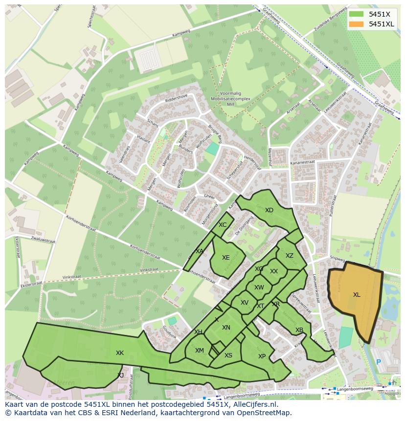 Afbeelding van het postcodegebied 5451 XL op de kaart.