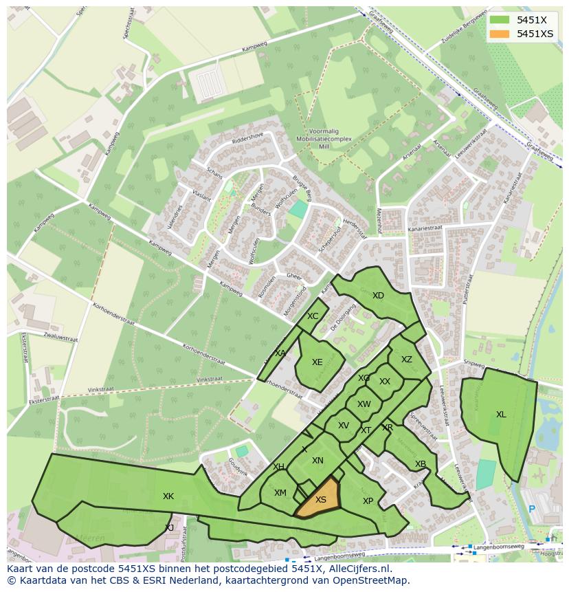 Afbeelding van het postcodegebied 5451 XS op de kaart.