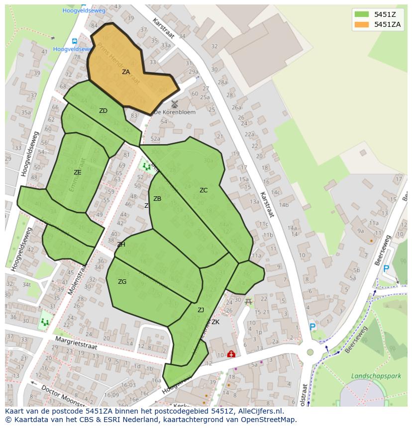 Afbeelding van het postcodegebied 5451 ZA op de kaart.