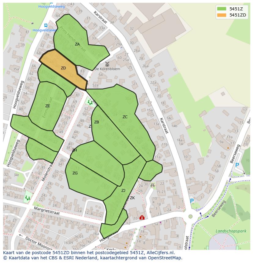 Afbeelding van het postcodegebied 5451 ZD op de kaart.