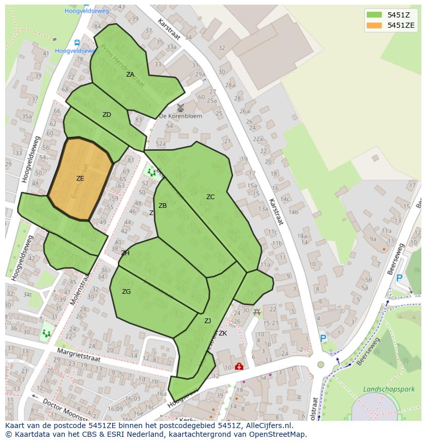 Afbeelding van het postcodegebied 5451 ZE op de kaart.