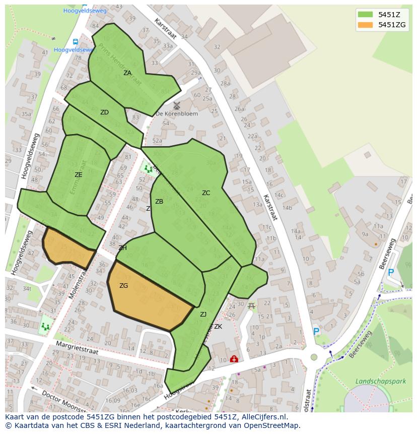 Afbeelding van het postcodegebied 5451 ZG op de kaart.