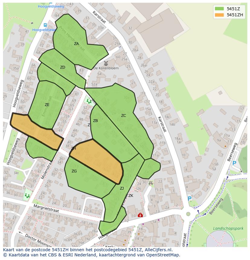 Afbeelding van het postcodegebied 5451 ZH op de kaart.
