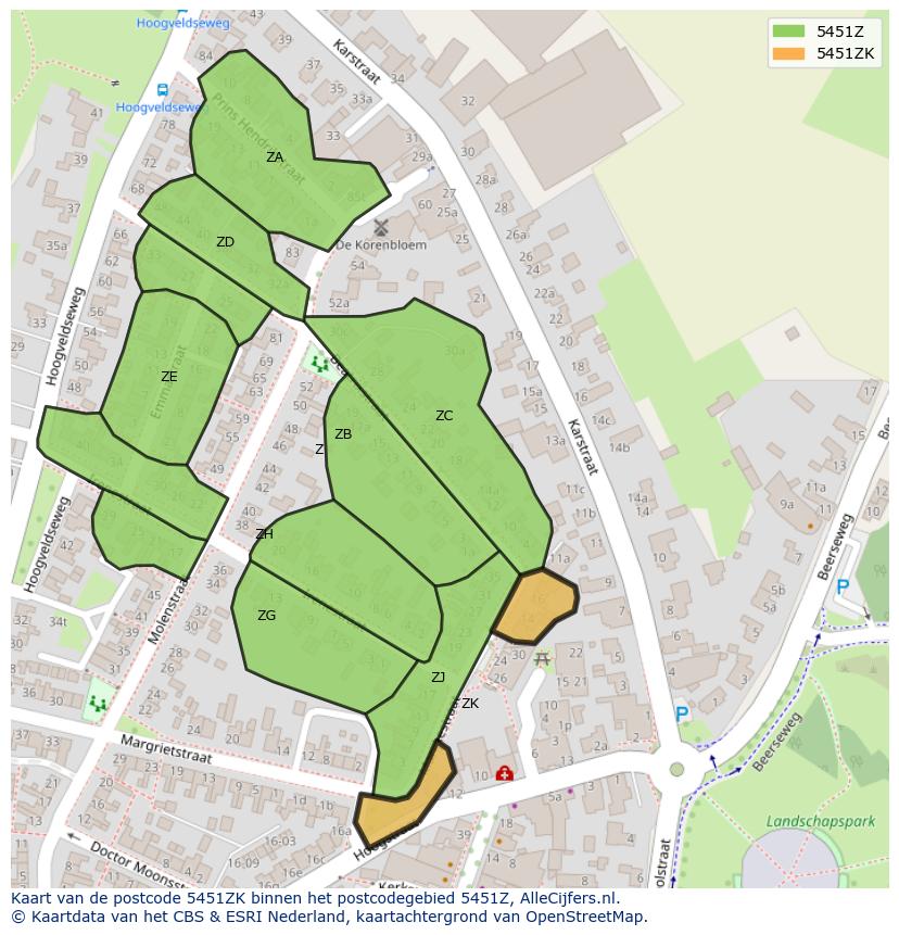 Afbeelding van het postcodegebied 5451 ZK op de kaart.
