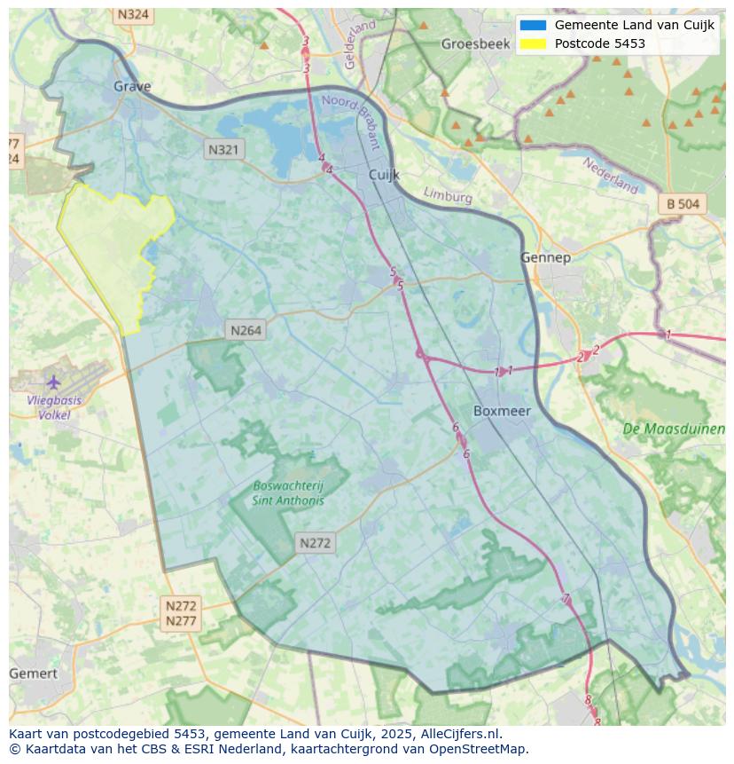 Afbeelding van het postcodegebied 5453 op de kaart.