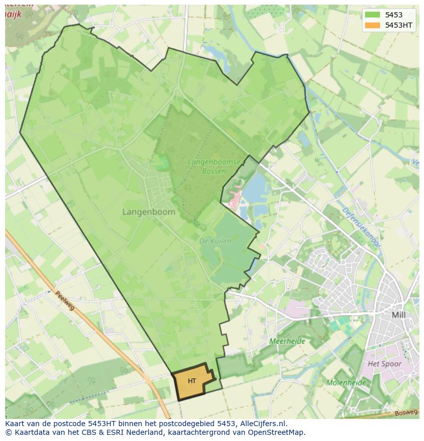Afbeelding van het postcodegebied 5453 HT op de kaart.