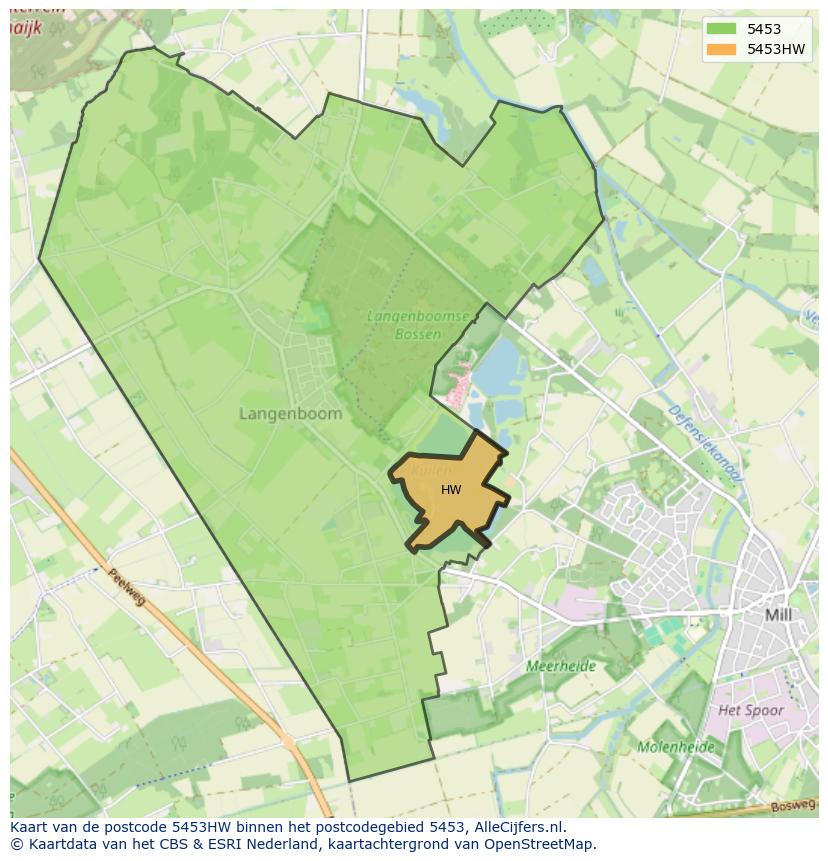 Afbeelding van het postcodegebied 5453 HW op de kaart.