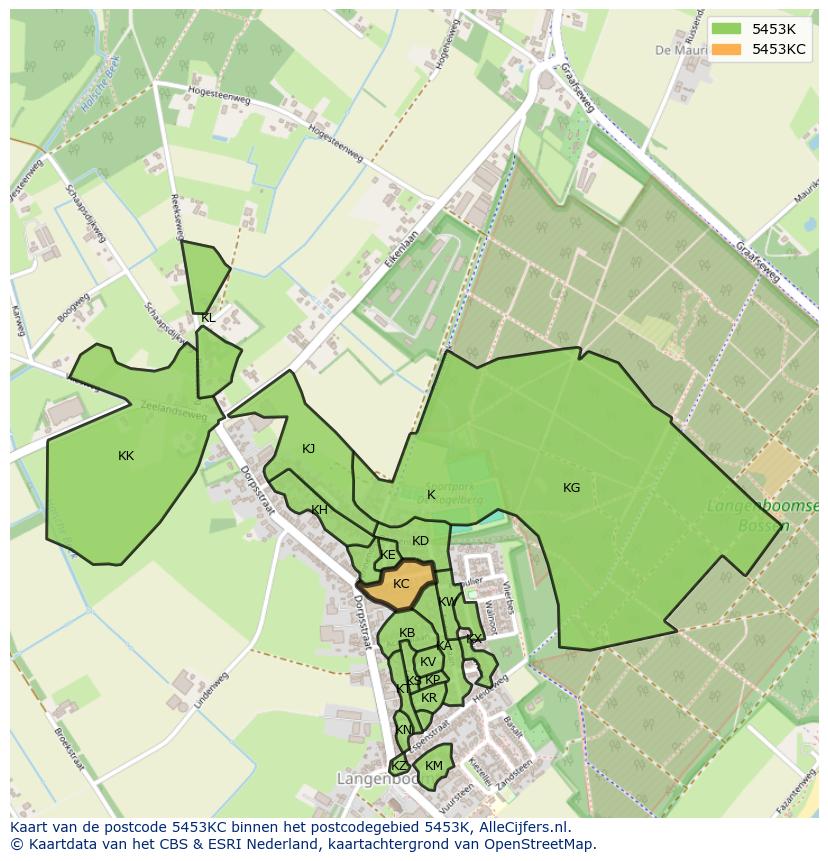 Afbeelding van het postcodegebied 5453 KC op de kaart.