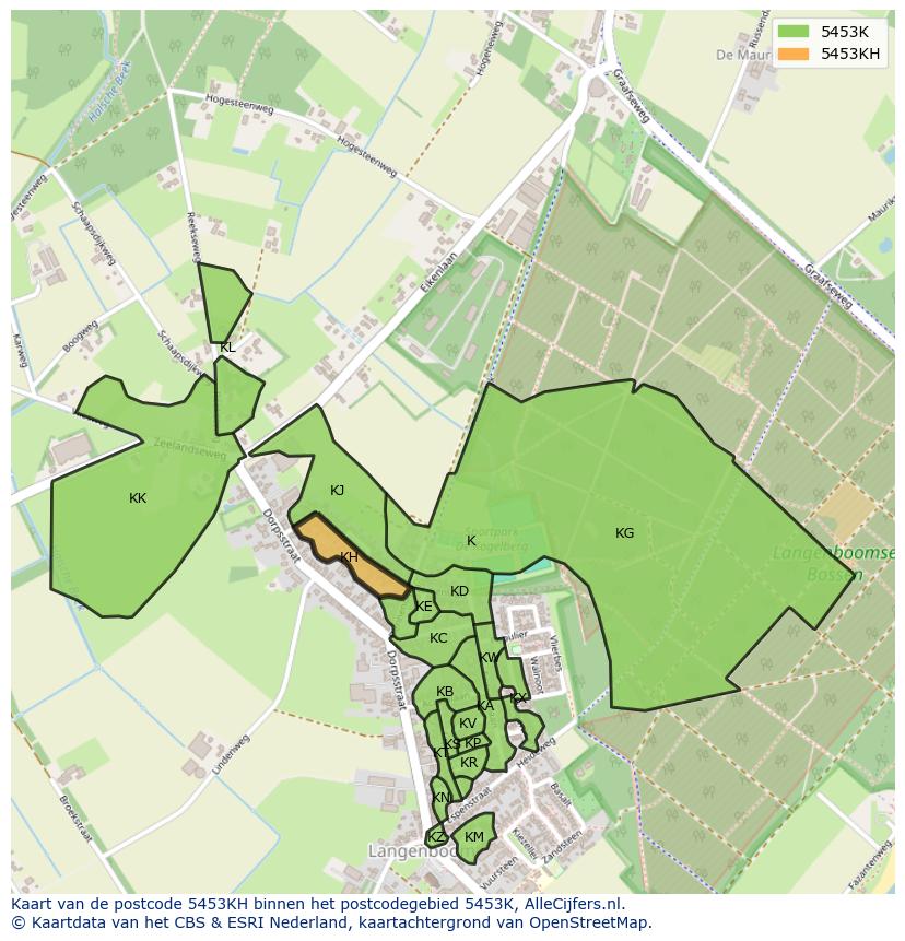 Afbeelding van het postcodegebied 5453 KH op de kaart.
