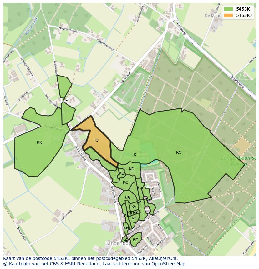 Afbeelding van het postcodegebied 5453 KJ op de kaart.