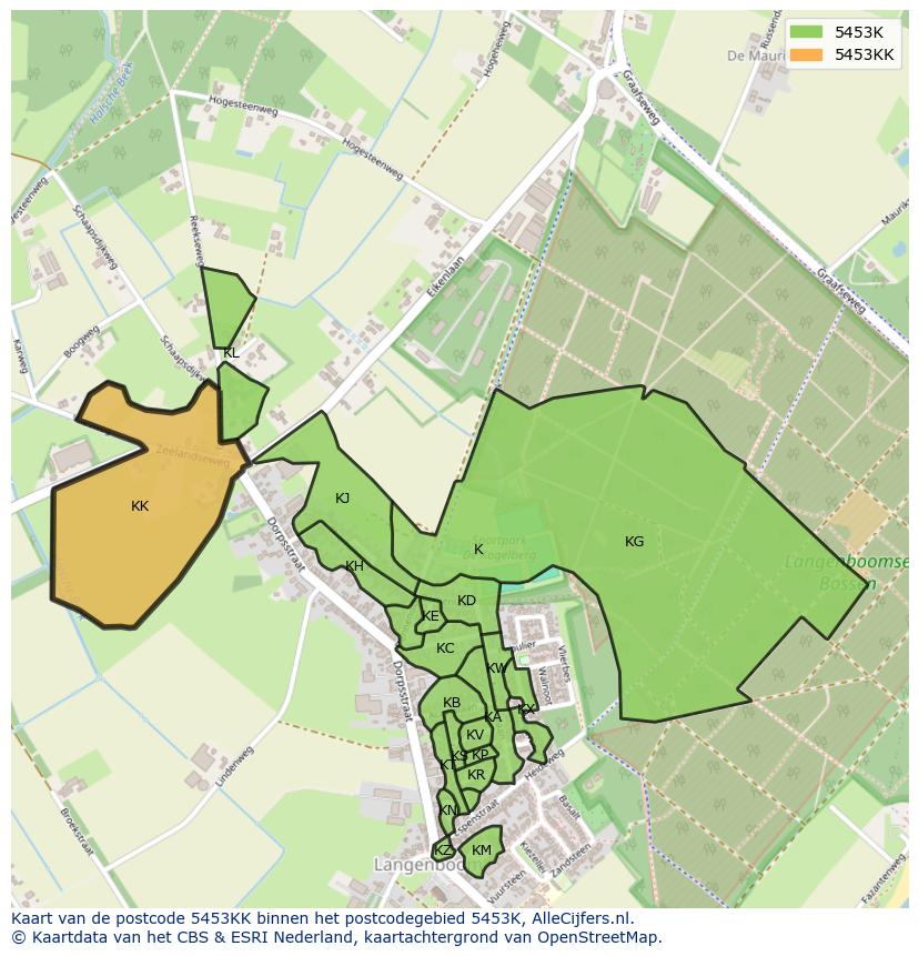 Afbeelding van het postcodegebied 5453 KK op de kaart.