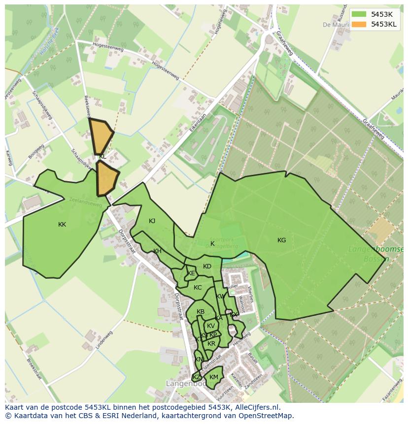 Afbeelding van het postcodegebied 5453 KL op de kaart.