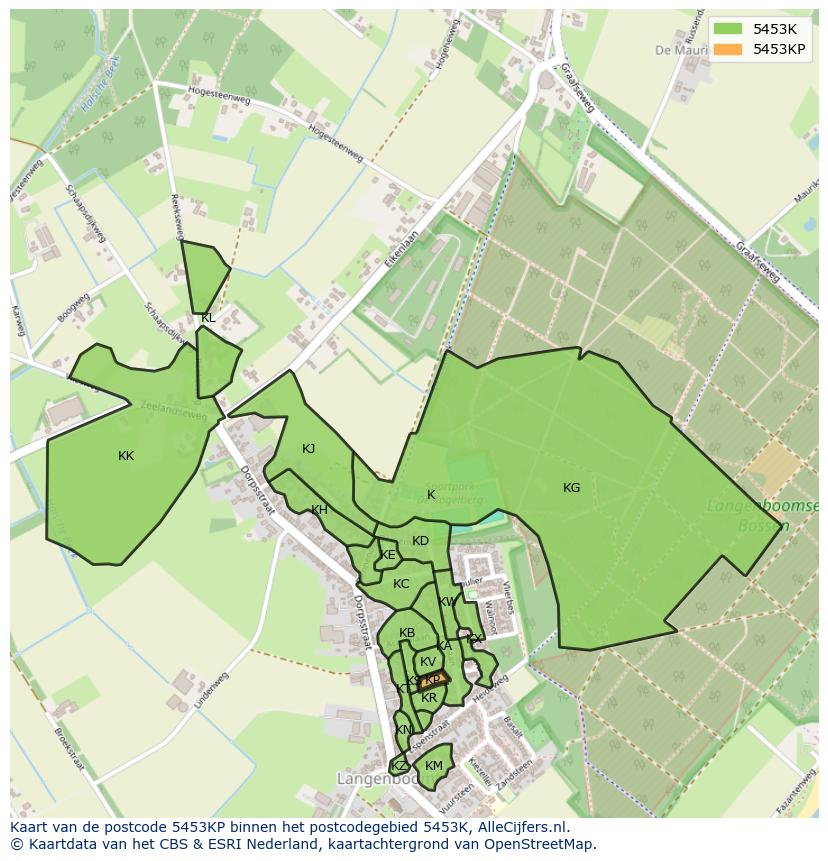 Afbeelding van het postcodegebied 5453 KP op de kaart.