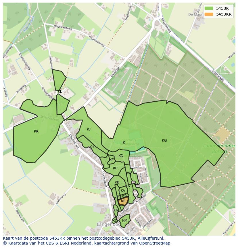 Afbeelding van het postcodegebied 5453 KR op de kaart.