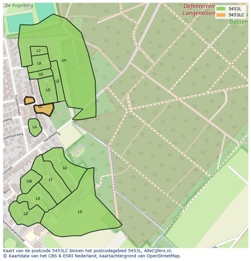 Afbeelding van het postcodegebied 5453 LC op de kaart.