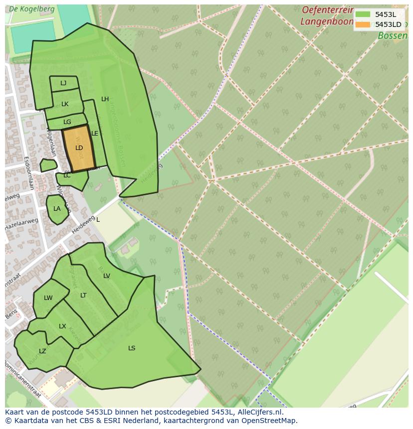 Afbeelding van het postcodegebied 5453 LD op de kaart.