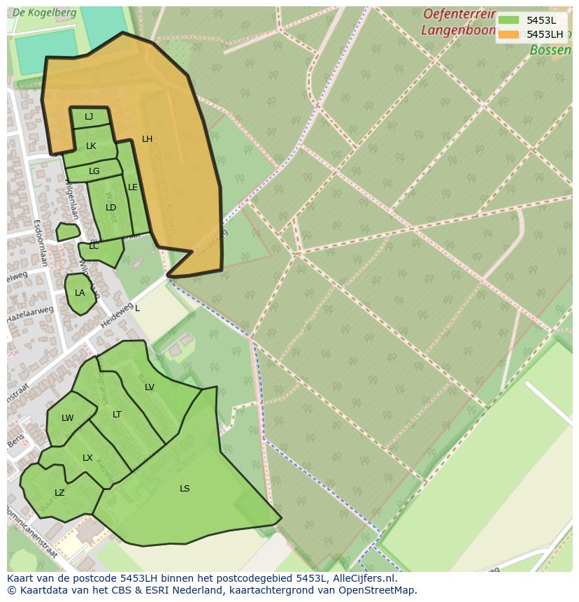 Afbeelding van het postcodegebied 5453 LH op de kaart.