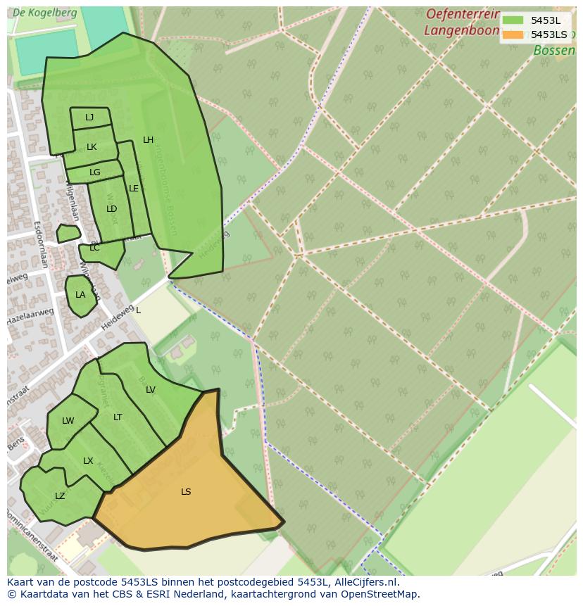 Afbeelding van het postcodegebied 5453 LS op de kaart.